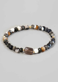 Black & Gray Earthy Tones Beaded Stretch Bracelet