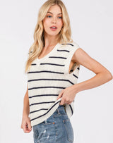 Cream & Navy Stripe Knit Sweater Vest