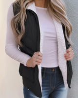 Reversible Black & White Zip Up Fleece and Quilted Vest w/Pockets