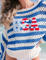 USA Blue & White Stripe Knit Sweater Top