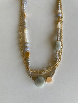 Gray Labradorite Beads & Gold Chain Layered Necklace