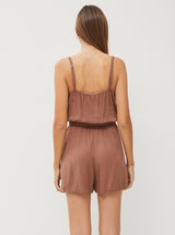 Brown Sugar Front Tie Short Tank Romper w/Adjustable Straps & Pockets