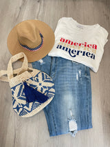 America Short Sleeve Plus Size White Graphic Tee