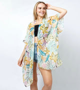 Ivory Tropical Print Sheer OS Kimono