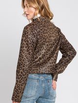 In The Wild Olive Leopard Faux Suede Moto Jacket