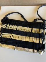 Black & Gold Fringe Crossbody Purse w/Zipper Pockets