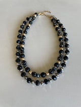 Black & Gold Layered Bead Necklace w/Painted Stars