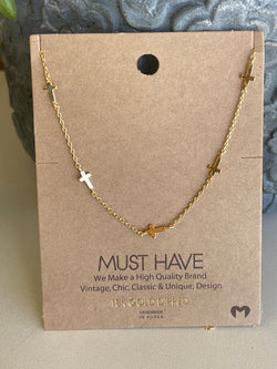 18K Gold Dipped Sideway Crosses on Chain Necklace