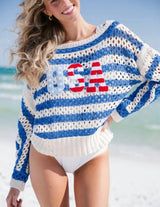 USA Blue & White Stripe Knit Sweater Top