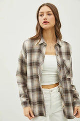 Charcoal & Ivory Ultra Soft Plaid Flannel Top w/Front Pocket