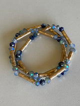 Blue & Matte Gold Set of 3 Stretch Beaded Bracelets