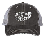 Mama Needs Coffee Embroidered Gray Trucker Hat W/Adjustable Velcro Fit