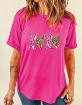 XOXO Glitter Hearts Rose Pink Graphic Tee