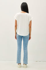 Off White Round Neck Dolman Cap Sleeve Top