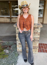 Rusty Cropped Fringe Faux Suede Vest w/Snap Buttons