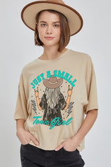 Just A Small Town Girl Khaki Rock N Roll Relaxed Graphic Tee