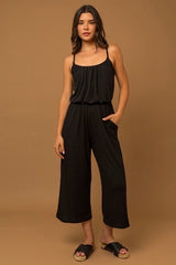 Black Spaghetti Strap Wide Leg Crop Pant Jumper