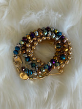 Jewel Tones & Gold Glass Beads Set of 5 Stretch Beaded Bracelets