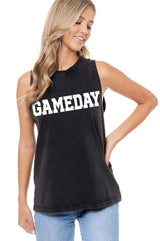 Game Day Graphic Black Relaxed Fit Mineral Washed Tank