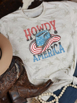 Howdy America Stars & Patriotic Cowgirl Hat Natural Graphic Tee