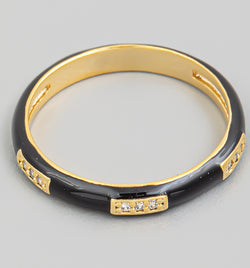 Black Enamel & Gold Band Ring