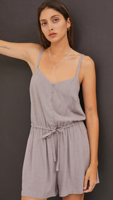 Earth Gray Front Tie Short Jumper w/Adjustable Straps & Pockets