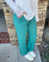 Teal Hacci Super Soft Straight Leg Loungewear Pants w/Drawstring Tie Waste & Pocket’s