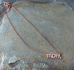 Rose Gold Rhinestone “Mom” Sterling Silver Necklace