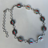 Sedona Silver Chain Belt w/Red & Turquoise Aztec Design