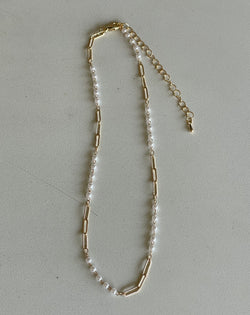 Gold Chain Link & Dainty Pearl Necklace