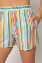 Summer Stripe Elastic Waist Shorts w/Pockets