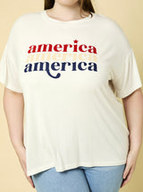 America Short Sleeve Plus Size White Graphic Tee