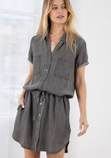 Ash Gray Wash Tencel Short Sleeve Front Tie Shirt Dress by Lovestitch