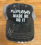 Mimosas Made Me Do It Embroidered Gray Trucker Hat w/Adjustable Velcro Fit