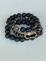 Black & Gold Large Set of 3 Stretch Beaded Bracelets