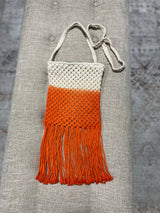 Orange & Cream Crochet Fringe Crossbody Purse