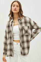 Charcoal & Ivory Ultra Soft Plaid Flannel Top w/Front Pocket