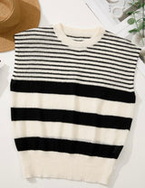 Cream & Black Striped Sleeveless Knit Top