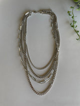 Silver 4 Layer Chain Link & Paperclip Chunky Necklace