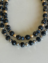 Black & Gold Layered Bead Necklace w/Painted Stars