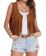 Rusty Cropped Fringe Faux Suede Vest w/Snap Buttons