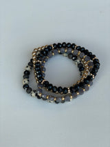 Black, Gold & Dalmatian Set of 4 Stretch Beaded Bracelets