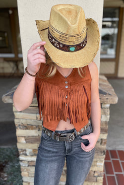 Rusty Cropped Fringe Faux Suede Vest w/Snap Buttons