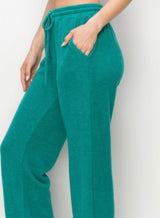 Teal Hacci Super Soft Straight Leg Loungewear Pants w/Drawstring Tie Waste & Pocket’s