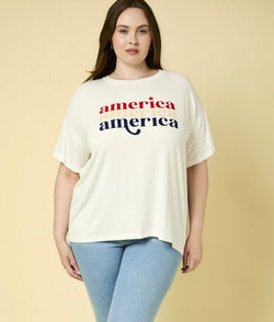 America Short Sleeve Plus Size White Graphic Tee