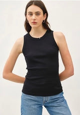 Black Round Neck Ribbed Tank Top