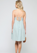 Catalina Pastel Blue Flowy Spaghetti Strap Dress w/Adjustable Back Tie & Pockets