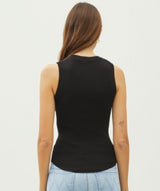 Black Ribbed Round Neck Knit Tank Top