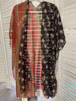 Vintage American Flag Sheer OS Kimono