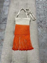 Orange & Cream Crochet Fringe Crossbody Purse